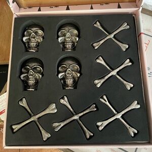 SSkull and Bones Tic Tac Toe Set Silver Brass